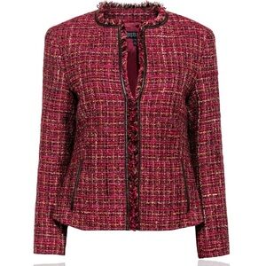 Lafayette 148 New York Burgundy & Brown Wool-Blend Tweed Jacket Size 4 Petite